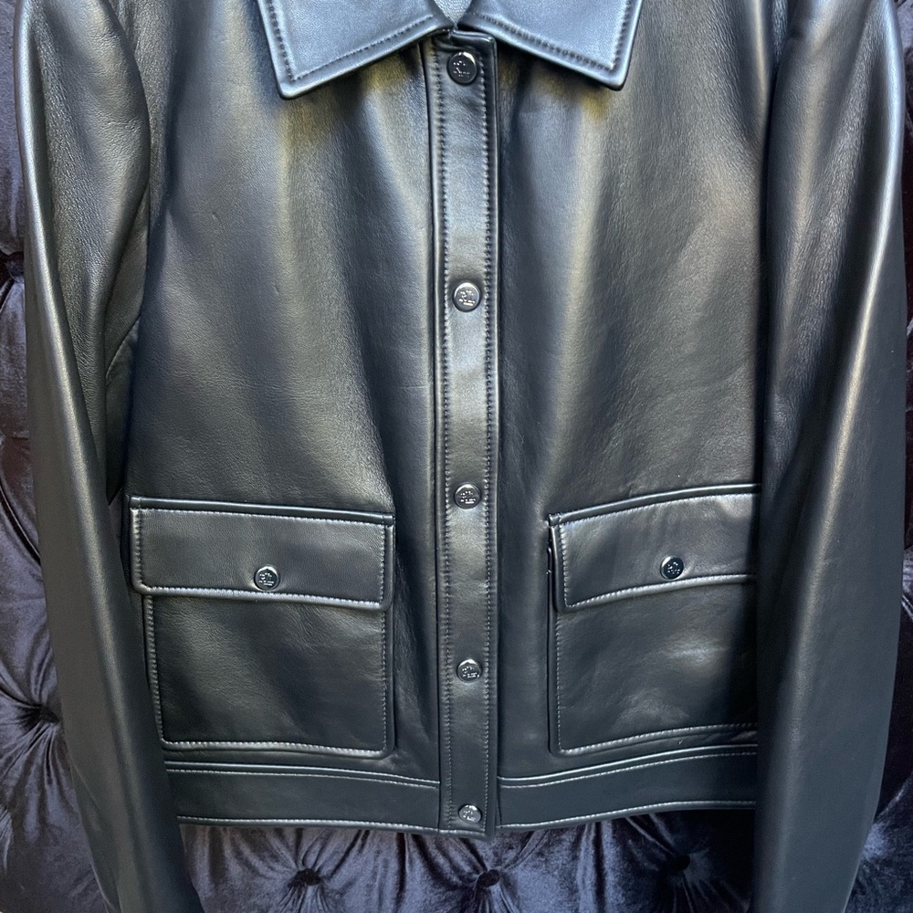Ralph Lauren Black Leather Snap Front Jacket